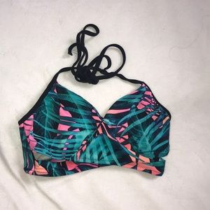 Neon leaf print bikini top